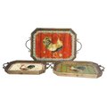 Perro Chino Rooster-Themed Metal Tray - Set of 3 PE2593637